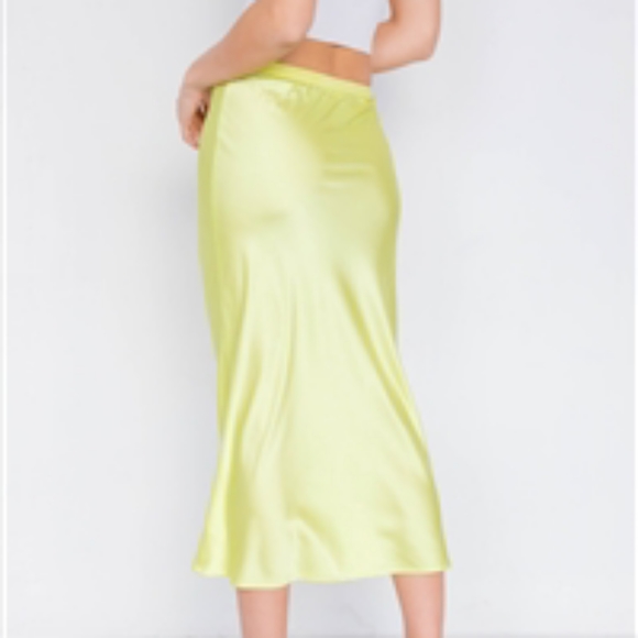 Retro Neon Lime Silk Midi Skirt - Picture 3 of 3